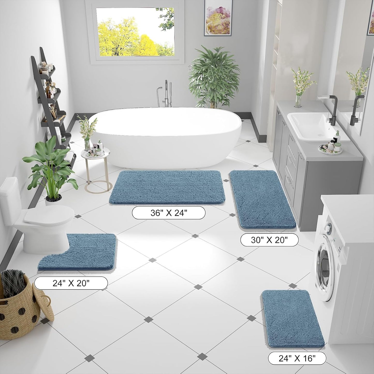 OLANLY Bath Rugs - Extra Soft Chenille, Quick-Dry & Absorbent | 24x16 Airy Blue Machine Washable Mats