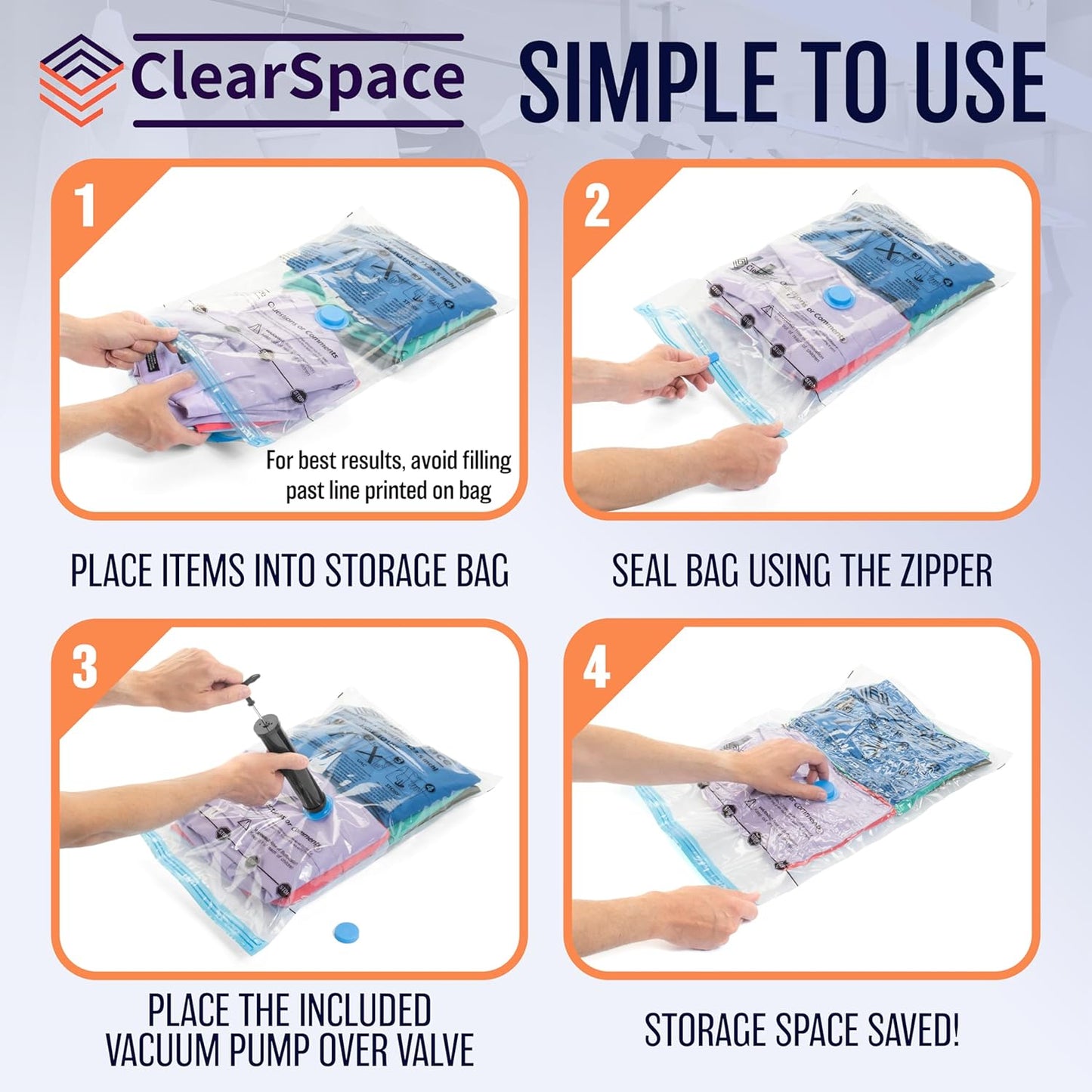 Skiennix Vacuum Seal Bags - Space Saver Storage for Clothing & Blankets | 20 Combo Set with Hand Pump
