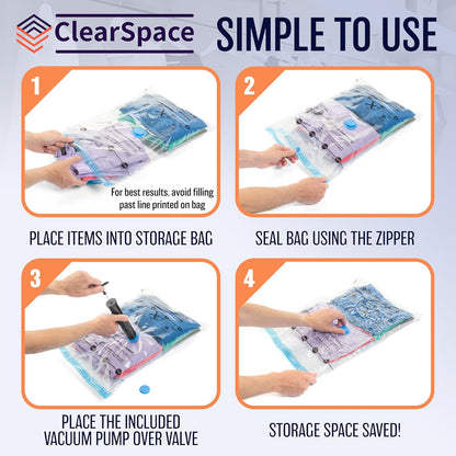 Skiennix Vacuum Seal Bags - Space Saver Storage for Clothing & Blankets | 20 Combo Set with Hand Pump