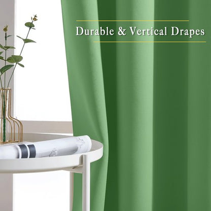 NICETOWN Forest Green Reducing Grommet Curtains - (W52 x L108, 2 Pieces) Triple Woven Textured Soft Curtain Panels for Living Room Window Treatment Drapes