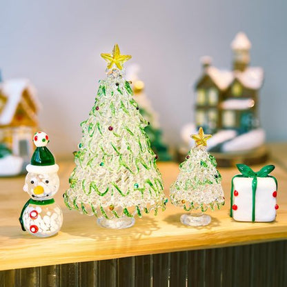 HDCRYSTALGIFTS Mini Blown Glass Christmas Figurines - Set of 4 Collectible Ornaments for Holiday Decor