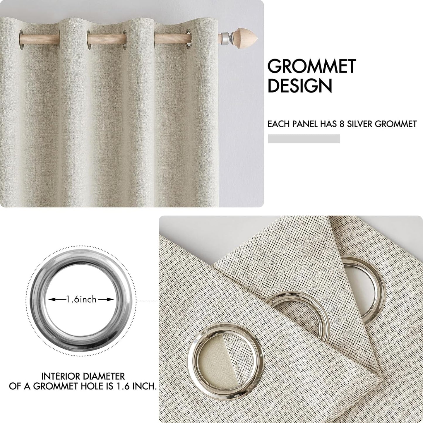 MIULEE 100% Blackout Linen Textured Curtains - Solid Thermal Insulated Cream Drapes | 42 x 63 Inch (2 Panels)