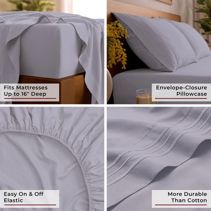 Mellanni Queen Sheet Set - 6-Piece Iconic Collection Bedding, (Including 4 Pillowcases), 16-Inch Deep Pocket, Easy Care, Extra Soft, Cooling Sheets, Brushed Microfiber - Lavender