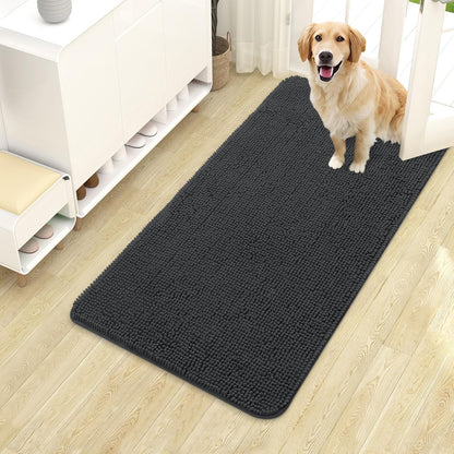 OLANLY Dog Door Mat - Absorbent Non-Slip Chenille Mat for Muddy Paws | 40x24 Dark Grey, Quick Dry