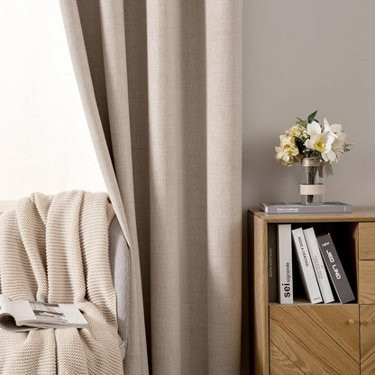 MIULEE 100% Blackout Linen Textured Curtains - Thermal Insulated Natural Beige Drapes | 52 x 78 Inch (2 Panels)