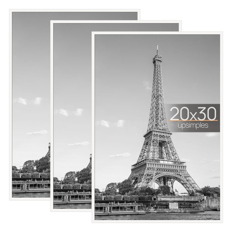 upsimples 20x30 Picture Frame White 3 Pack, Scratch-Proof Poster Frames 20 x 30 for Photo Gallery - Slide-In Strips, Horizontal or Vertical Wall Mounting