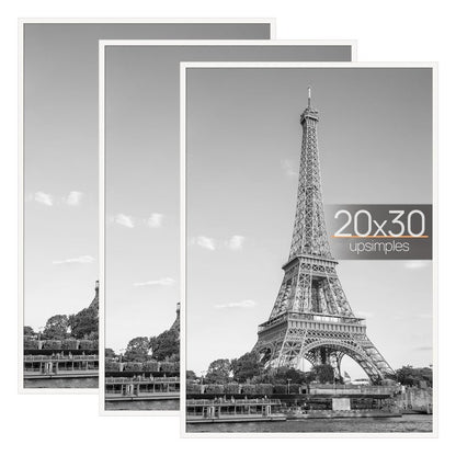 upsimples 20x30 Picture Frame White 3 Pack, Scratch-Proof Poster Frames 20 x 30 for Photo Gallery - Slide-In Strips, Horizontal or Vertical Wall Mounting