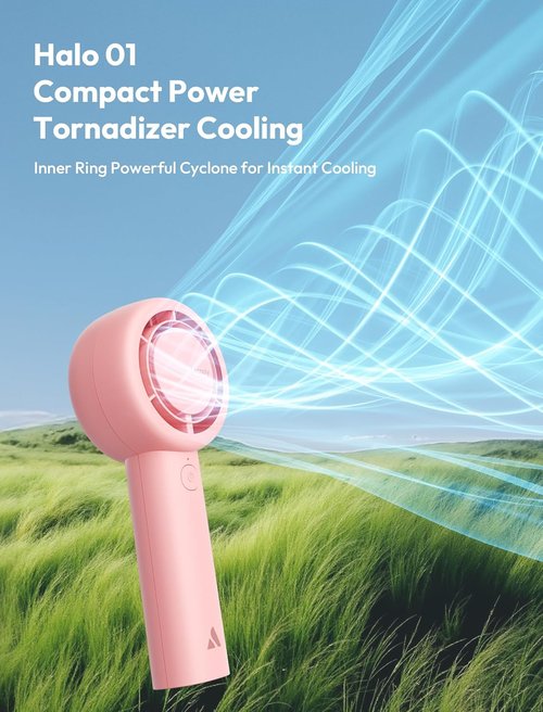 Aecooly Portable Handheld Turbo Fan - 16H Max Cooling Time, 5 Speeds, USB Rechargeable | Pink Mini Fan for Travel, Home & Office