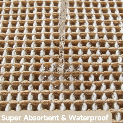 TYUU Waffle Bath Mat, Boho Bathroom Rugs Non Slip Washable Super Absorbent Quick Dry Bath Mat Farmhouse Bathroom Decor, 24"x16" Khaki and White