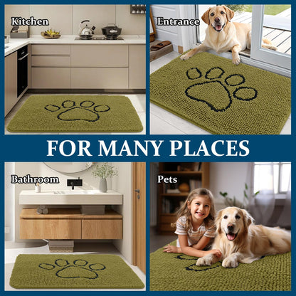 OLANLY Dog Door Mat - Muddy Paws Absorbent Chenille Doormat | Non-Slip, Quick Dry, 30x20, Willow Green