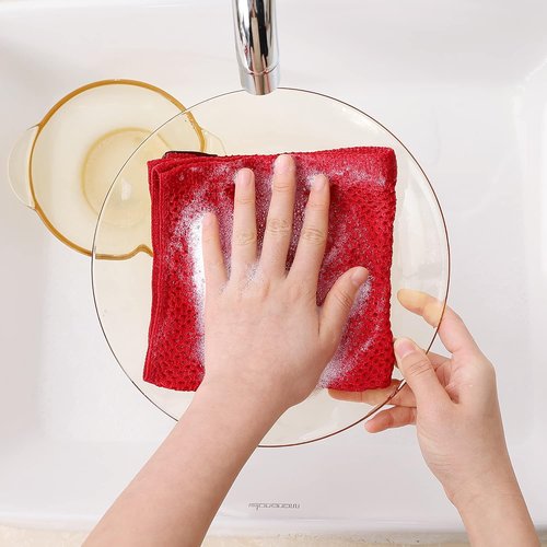Homaxy Kitchen Dish Cloths - 100% Cotton Waffle Weave, Ultra Soft & Absorbent, 12x12 Inches, 6-Pack, Red