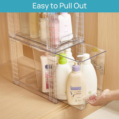 Vtopmart Clear Stackable Storage Drawers - 4 Pack Plastic Organizers for Skincare & Bathroom Supplies | 9.7" High