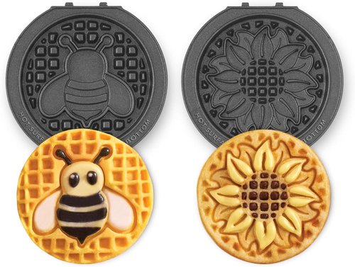 Dash MultiMaker® Mini System Nonstick Replacement Plate Set - 4-Inch Waffle Maker Plates - Sunflower & Bee Design
