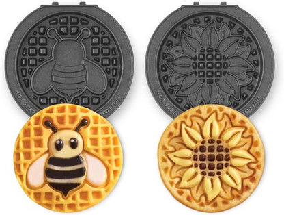 Dash MultiMaker® Mini System Nonstick Replacement Plate Set - 4-Inch Waffle Maker Plates - Sunflower & Bee Design