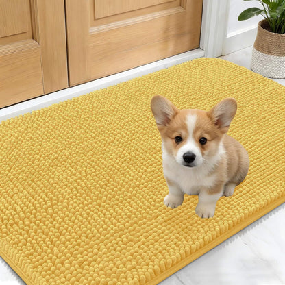OLANLY Dog Door Mat - Absorbent Non-Slip Chenille Mat for Muddy Paws | 30x17 Yellow Quick Dry Doormat