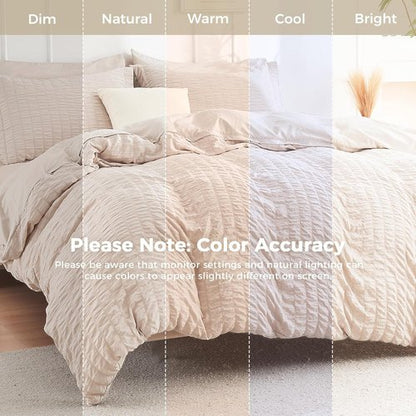 HYMOKEGE Twin XL Comforter Set - 5-Piece Seersucker Luxury Bedding Set in Beige for All Seasons