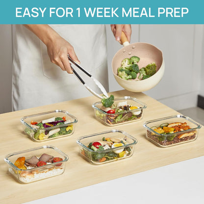 Vtopmart Glass Storage Containers - 22oz Meal Prep Set with Airtight Snap Lids | Grey (5-Pack)