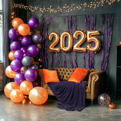 PartyWoo Purple Foil Fringe Curtain Backdrop - 2 Pack 3.3x6.6 Ft Metallic Streamers for Parties