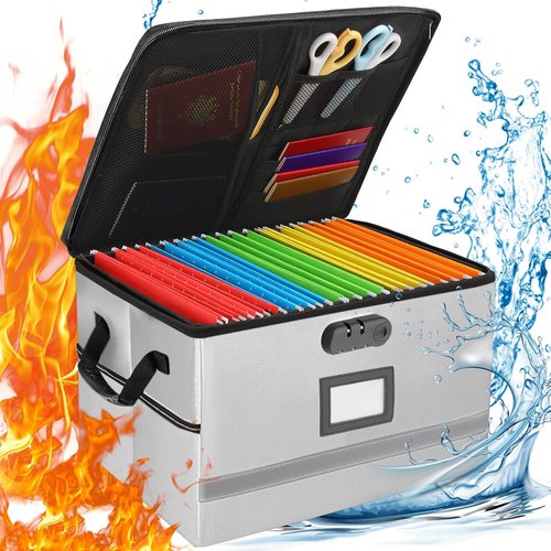 EXLIFBAG Fireproof File Box - Portable Document Organizer with Lock & Handle for Home Office