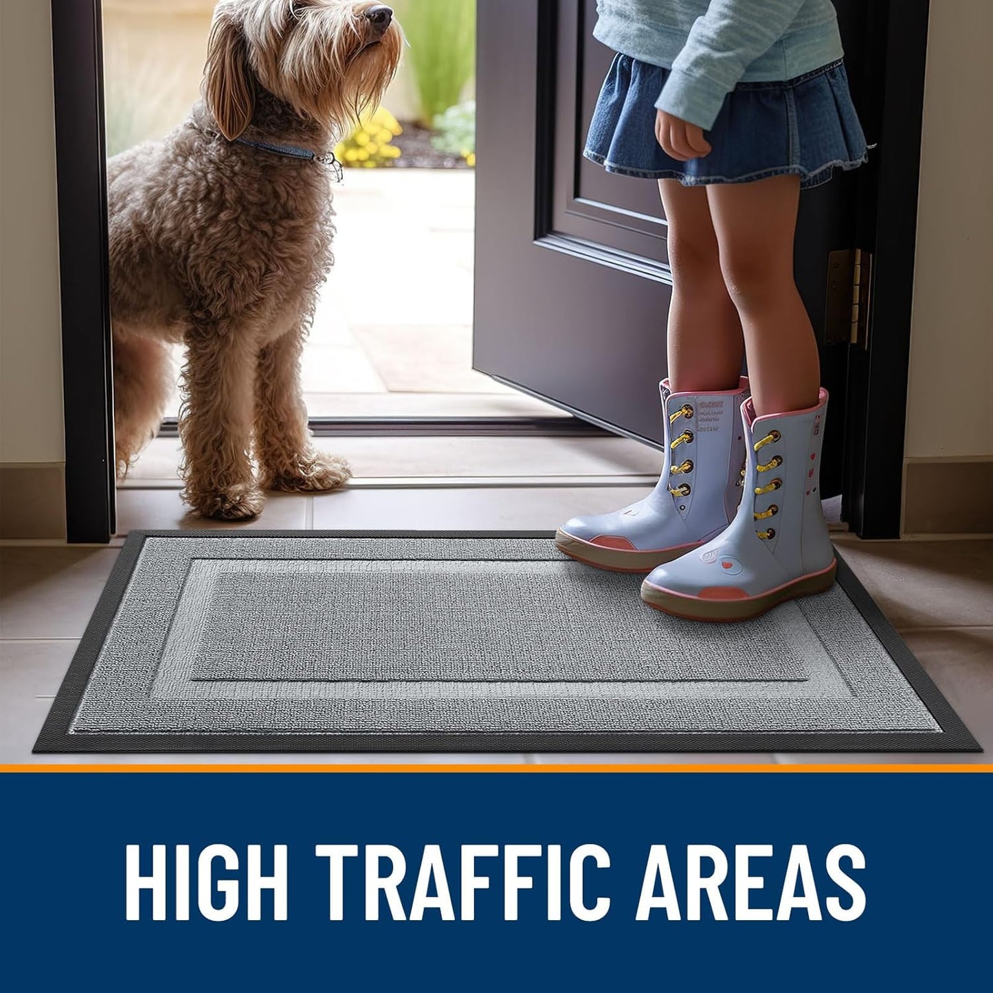 OLANLY Waterproof Front Door Mat - All-Season, Easy Clean, Sturdy Natural Rubber | 29.5x17, Ash Gray