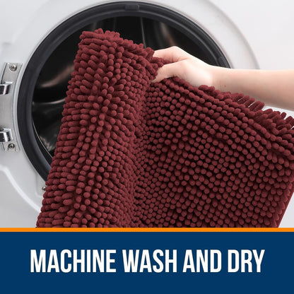OLANLY Large Bathroom Rugs - Soft Absorbent Chenille Bath Mats | Quick-Dry Rubber Backing, 59x35, Andorra Red-Brown