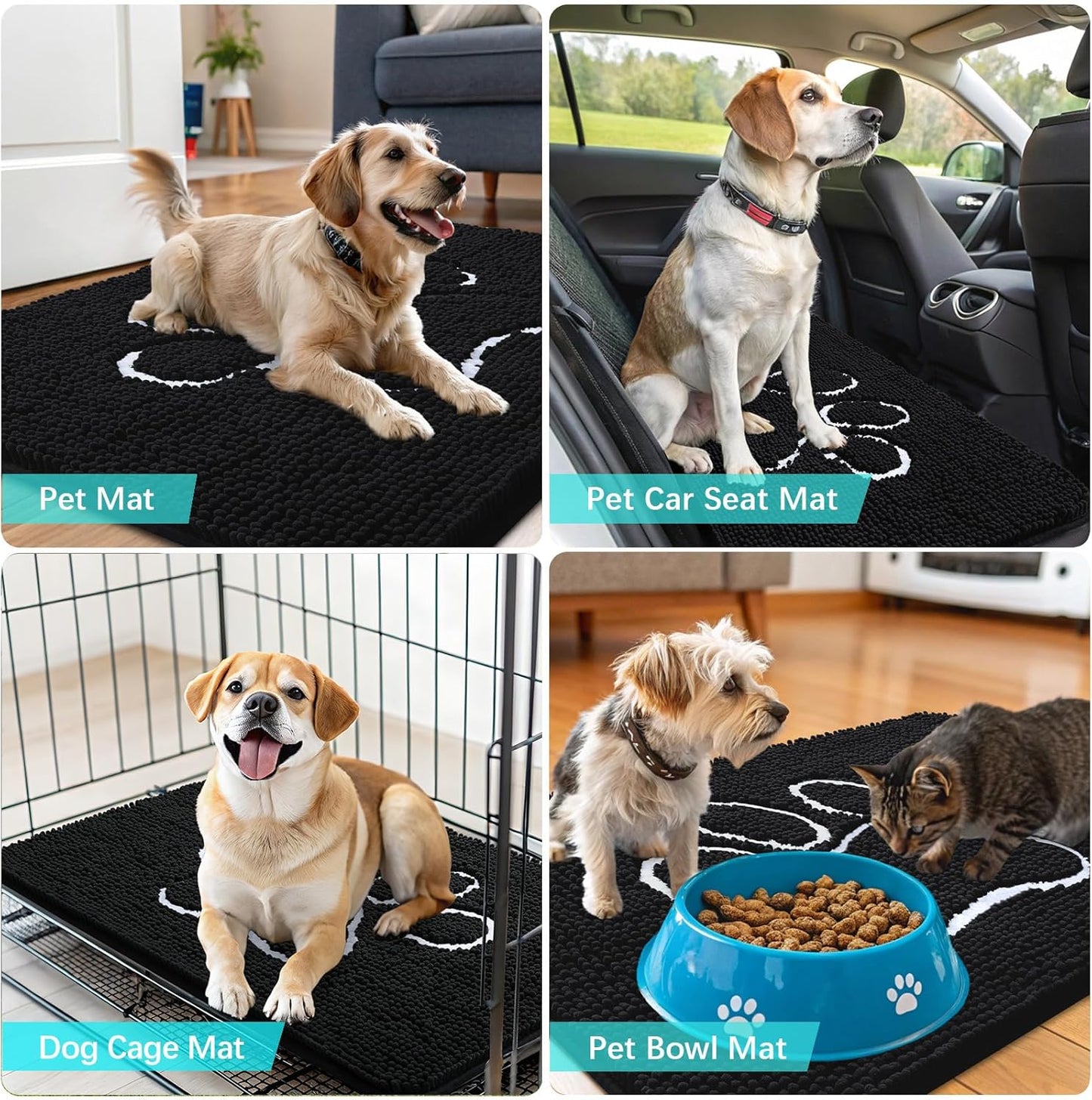 OLANLY Dog Door Mat - Absorbent Non-Slip Mud Mat for Paws | 70x35 Black Chenille Design