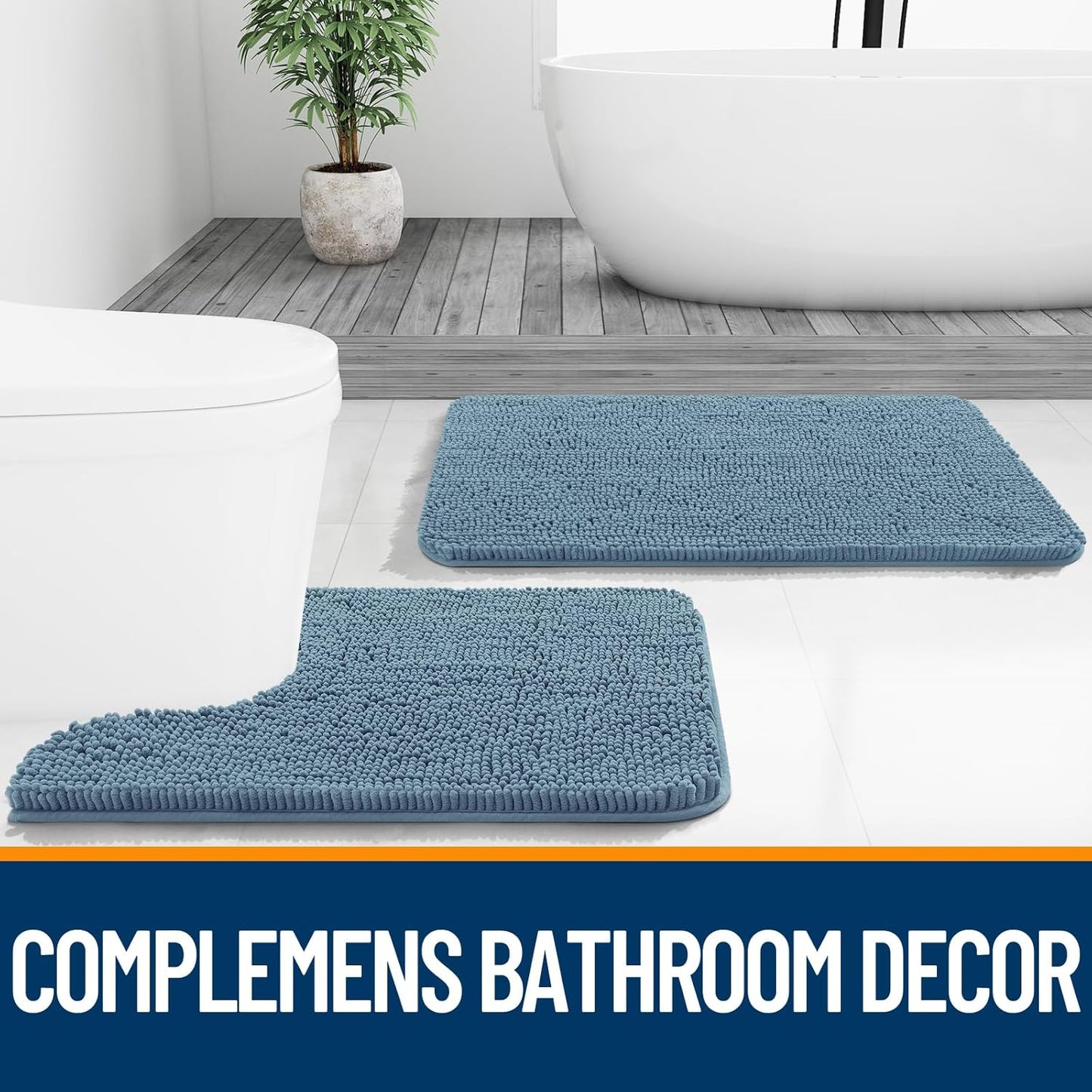 OLANLY Bath Rugs - Extra Soft Chenille, Quick-Dry & Absorbent | 24x16 Airy Blue Machine Washable Mats