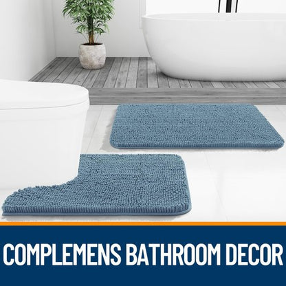 OLANLY Bathroom Rugs 32x20, Extra Soft Absorbent Chenille Bath Rugs, Rubber Backing Quick Dry, Machine Washable Bath Mats for Bathroom Floor, Tub and Shower, Home Decor Accessories, Airy Blue