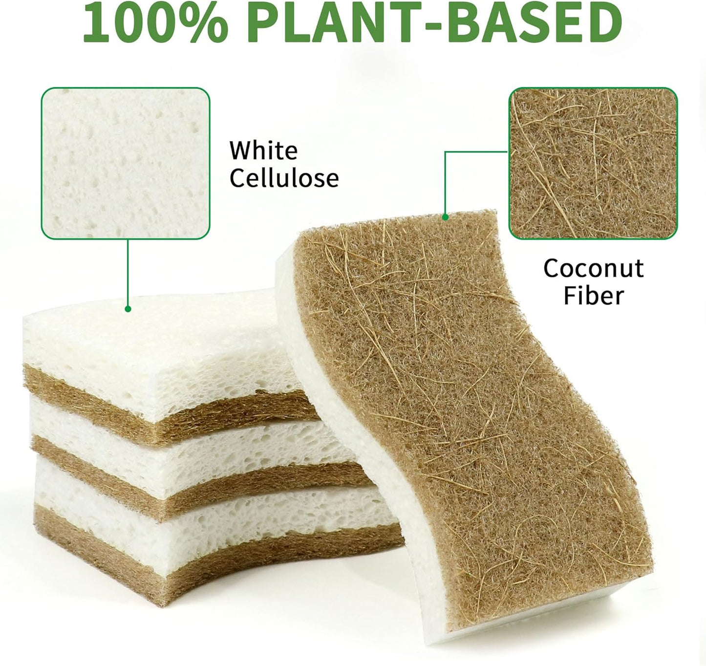 Skiennix Biodegradable Kitchen Sponge - Eco-Friendly Cellulose & Coconut Scrubber | 9 Pack