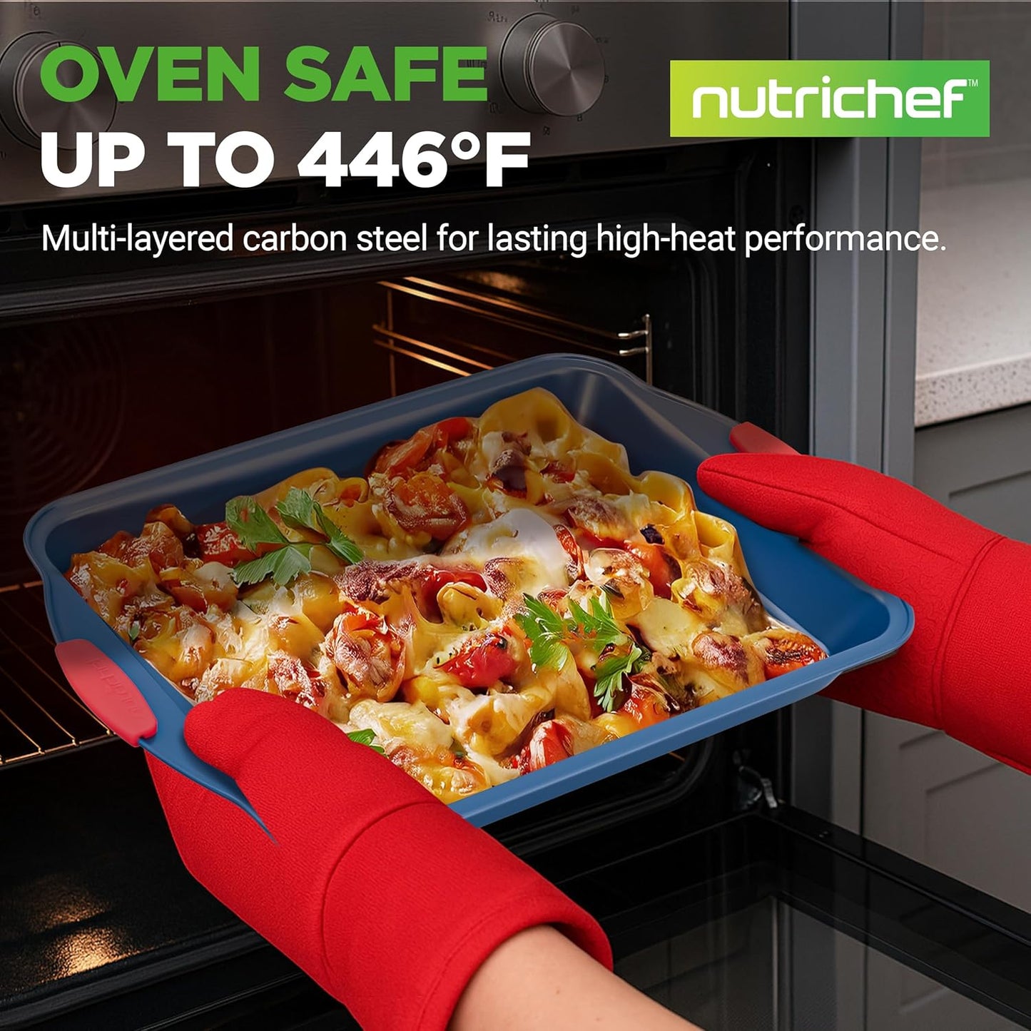 NutriChef 10-Piece Nonstick Bakeware Set | Premium Carbon Steel Pans with Silicone Handles - Blue