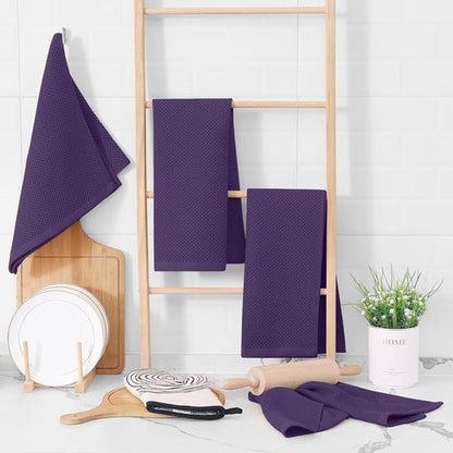 Homaxy 100% Cotton Waffle Weave Kitchen Dish Towels - Ultra Soft & Absorbent | 13 x 28 Inches, 6-Pack, Eggplant