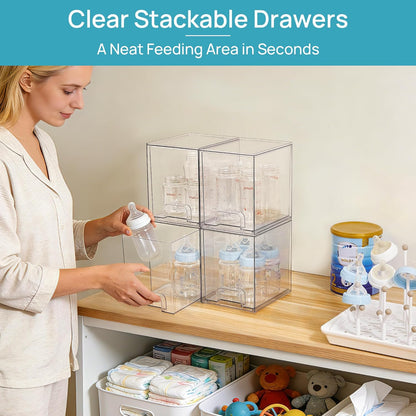Vtopmart Clear Stackable Storage Drawers - 4 Pack Plastic Organizers for Skincare & Beauty Supplies | 7.6" Size