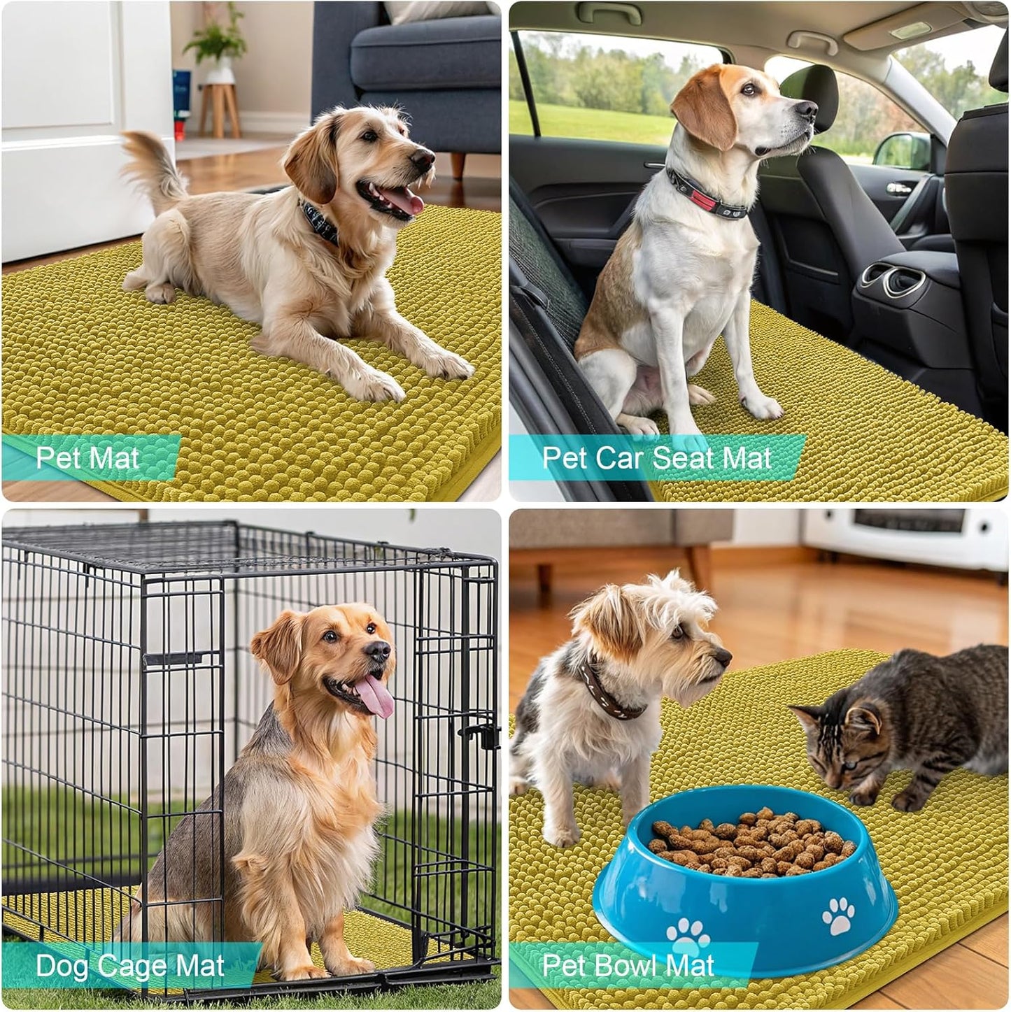 OLANLY Dog Door Mat - Absorbent Non-Slip Mud Mat for Indoor Use | 30x20 Mustard Yellow, Quick Dry Chenille