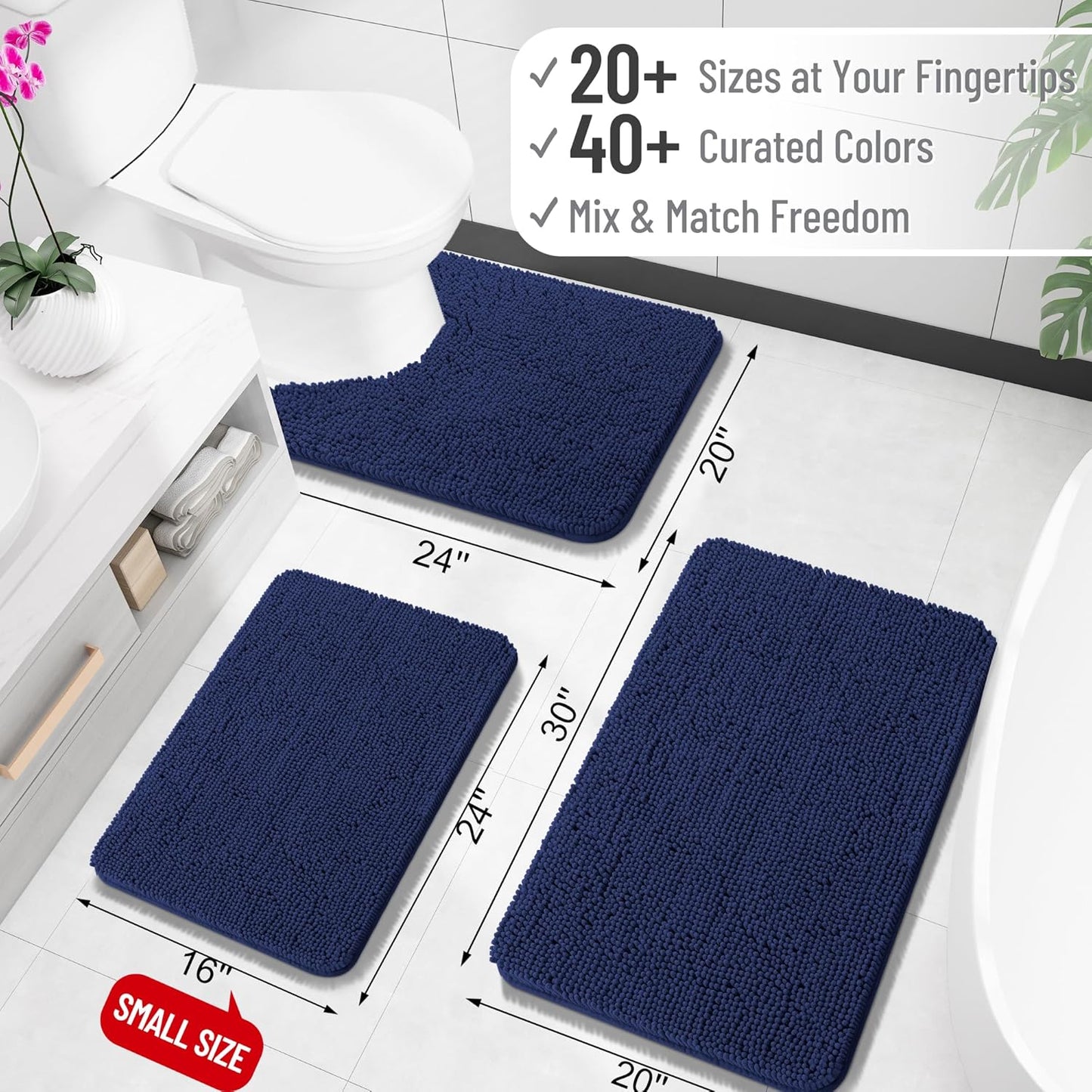 OLANLY Large Bath Rugs - Soft Absorbent Chenille with Rubber Backing | Quick Dry, Machine Washable, 70x46, Twilight Sapphire