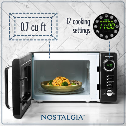 Nostalgia Retro Microwave Oven - 0.7 Cu. Ft. 700-Watts with LED Display & Child Lock | Black