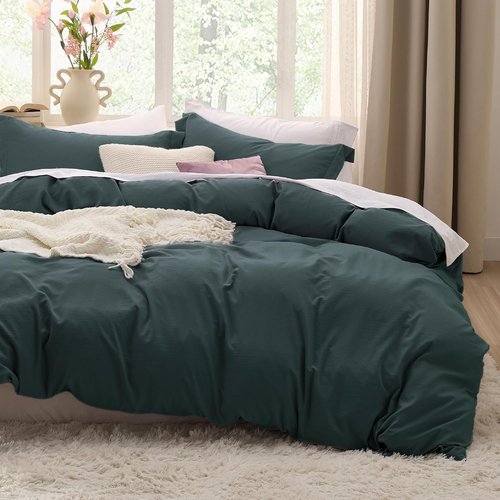 Bedsure King Size Duvet Cover Set - Extra Soft Prewashed Cotton-Like Polyester in Forest Green | 3 Pieces with Zipper Closure