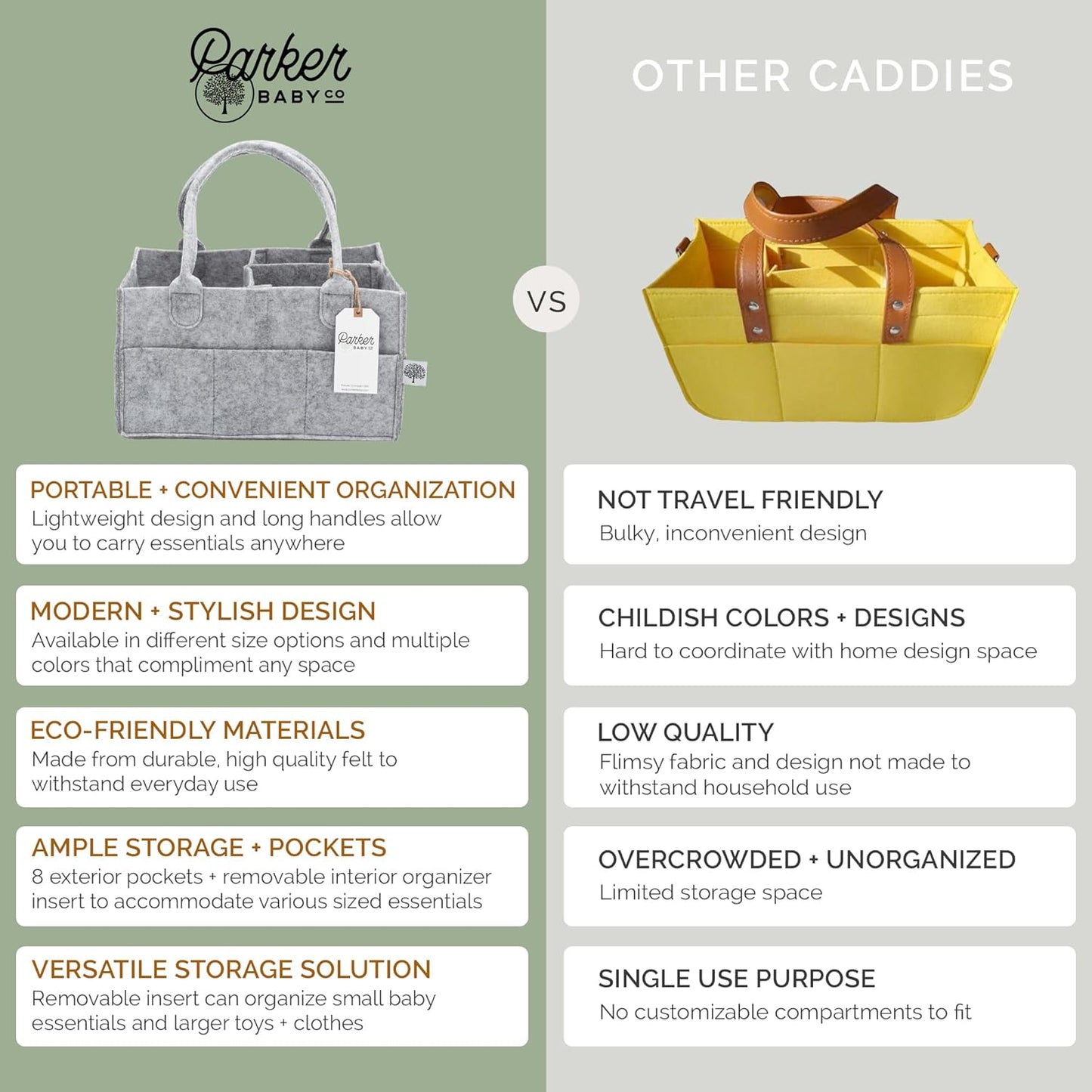 Parker Baby Diaper Caddy - Versatile Nursery Storage Bin & Car Organizer for Diapers - Oatmeal