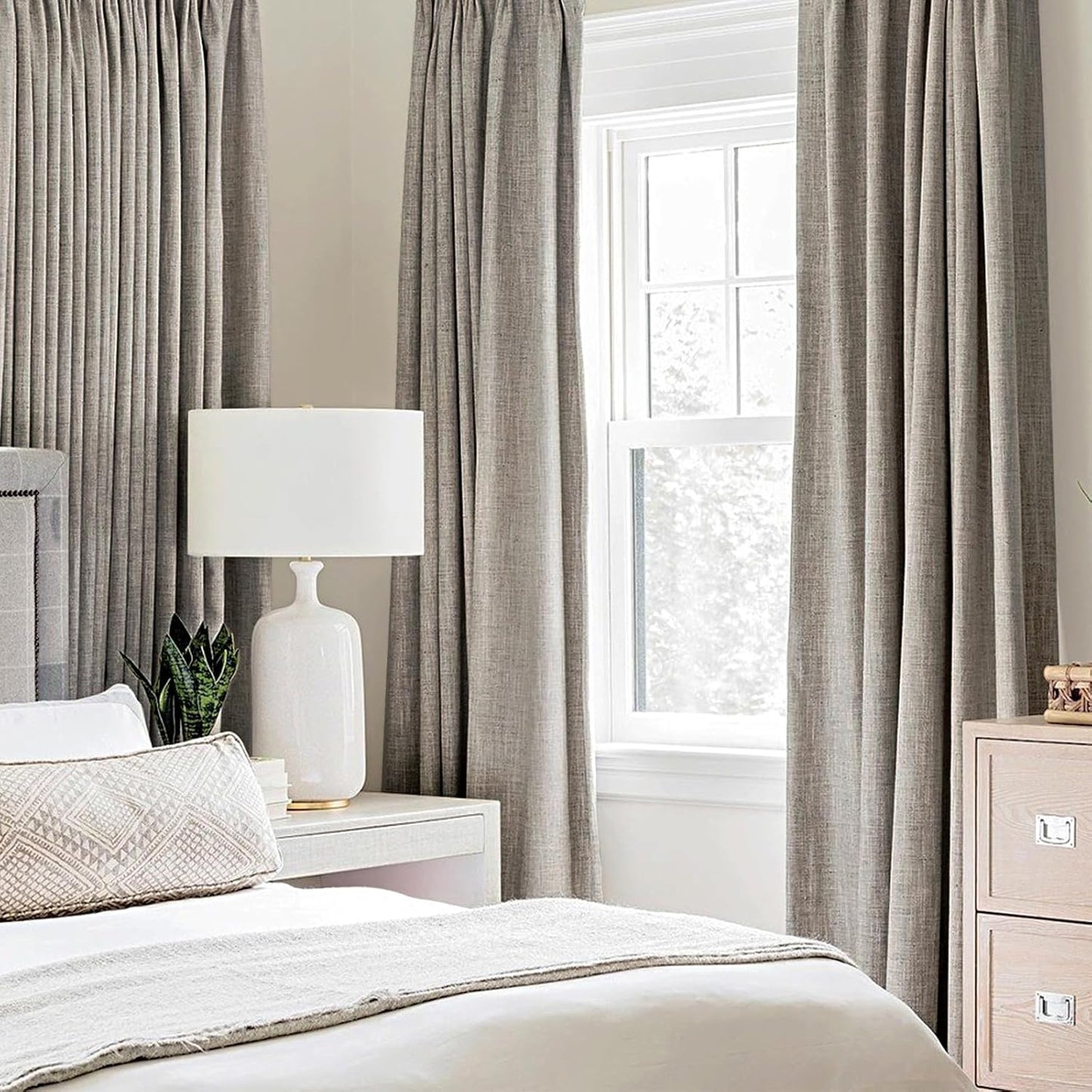 MIULEE Blackout Linen Textured Curtains - Thermal Insulated Room Darkening Drapes | Warm Taupe, 52 x 63 Inch (2 Panels)