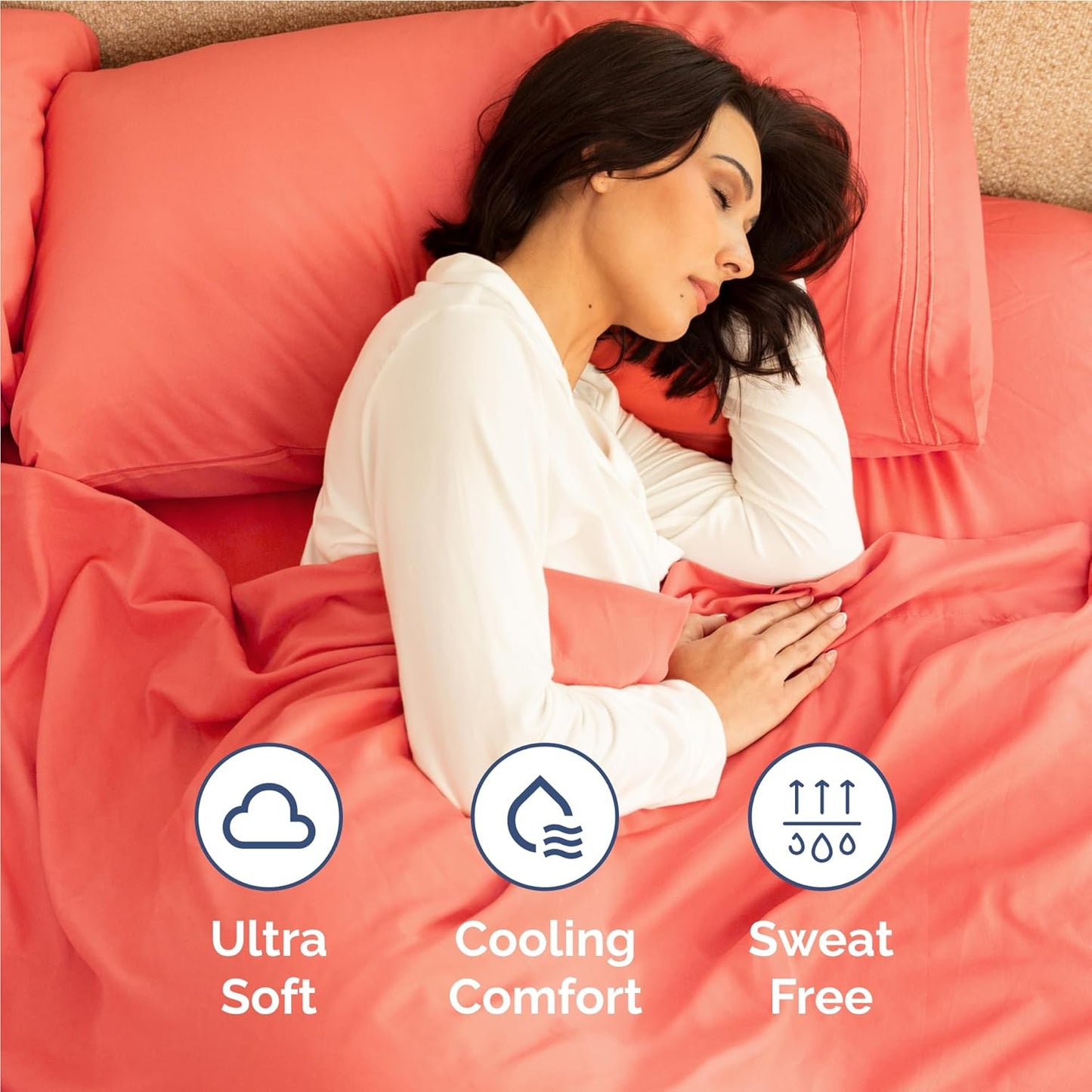 Skiennix Full Size 4-Piece Sheet Set - Ultra-Soft Cooling Bed Sheets - Hotel Luxury Bedding in Coral