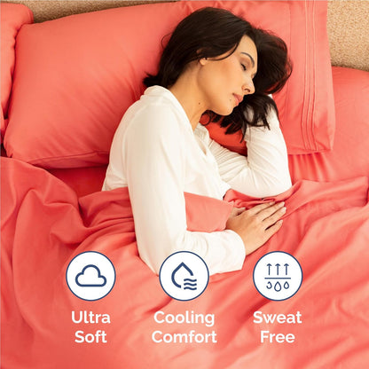 Skiennix Full Size 4-Piece Sheet Set - Ultra-Soft Cooling Bed Sheets - Hotel Luxury Bedding in Coral