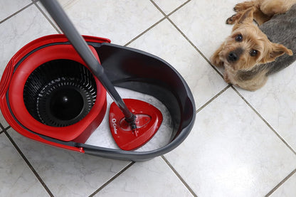 O-Cedar EasyWring Microfiber Spin Mop & Bucket | Efficient Floor Cleaning System with Extra Refill - Red/Gray