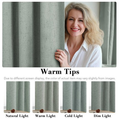 H.VERSAILTEX Linen Blackout Curtains Durable Thick Textured Linen Look 100% Blackout Patio Door Curtain Anti Rust Grommet Extra Wide Sliding Door Curtain Panel, W100 x L84 inch, Green Bay