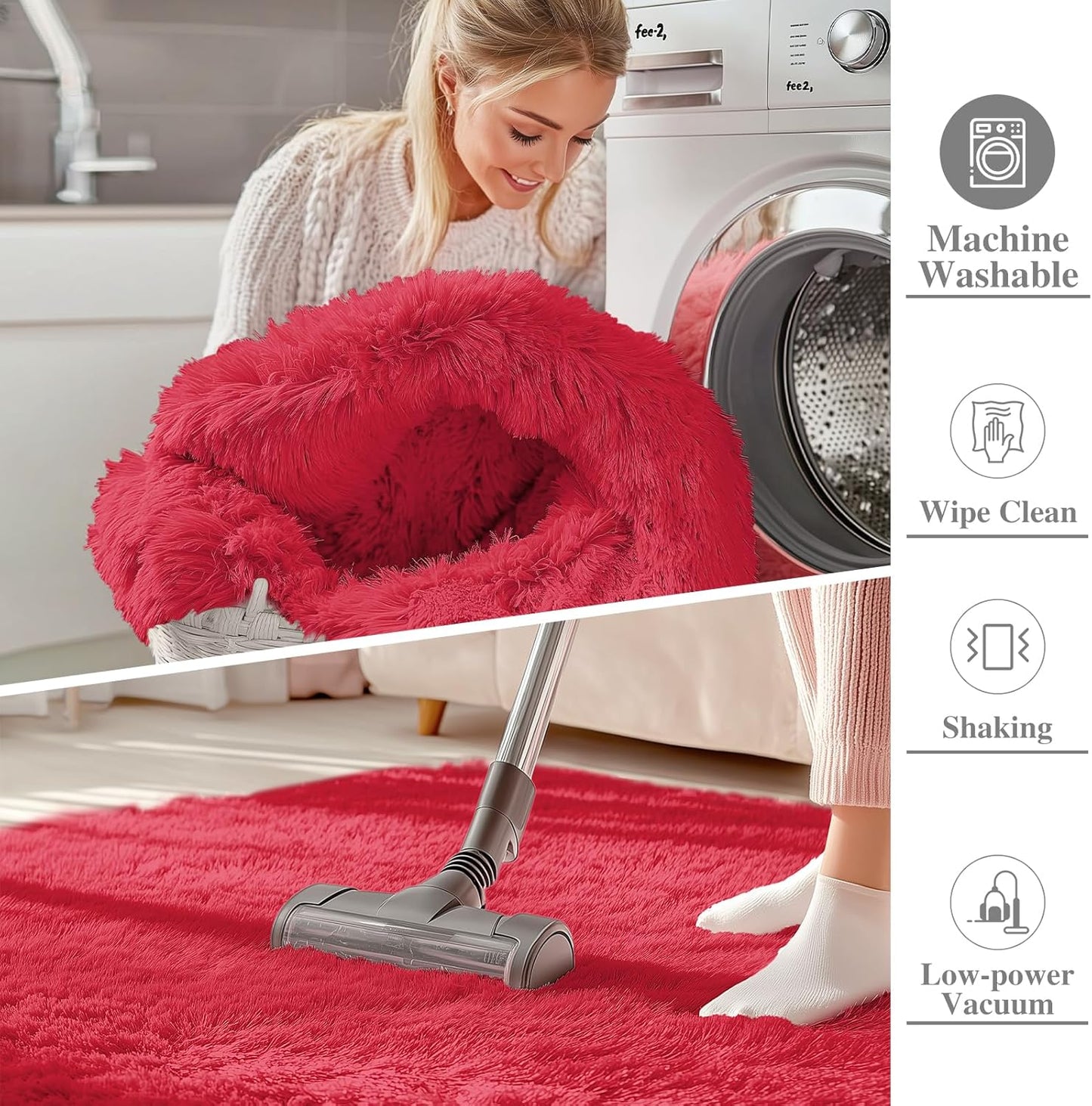 OLANLY Runner Rugs - Soft, Fluffy & Machine Washable | 2x8 ft Red Shaggy Carpet for Hallway & Bedroom Decor