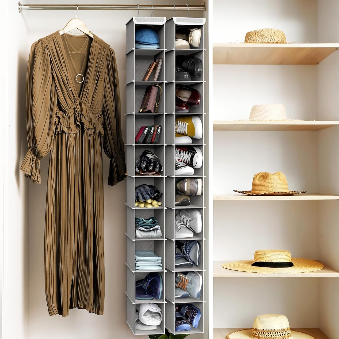 Simple Houseware 10-Shelf Hanging Shoe Organizer - Space-Saving Closet Storage in Grey
