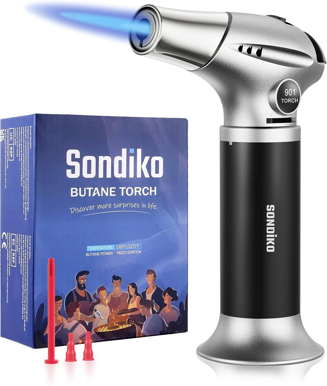 Sondiko Butane Torch - Refillable Kitchen Torch Kit with Premium Fuel Refill | Ideal for Soldering & Cooking