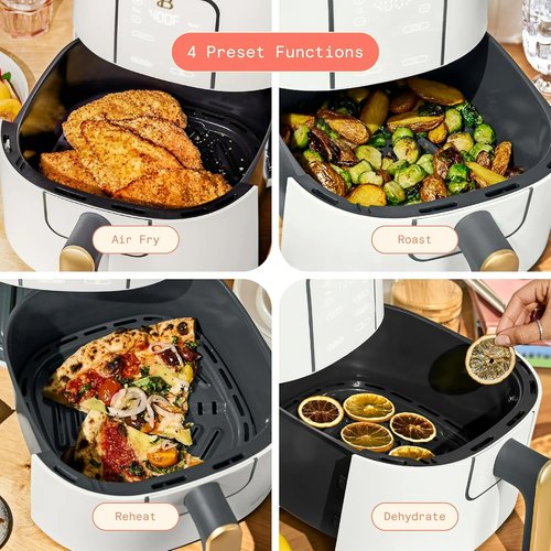 Drew Barrymore 6 Qt Air Fryer - Touchscreen with TurboCrisp Technology & EverGood Ceramic Nonstick (White)