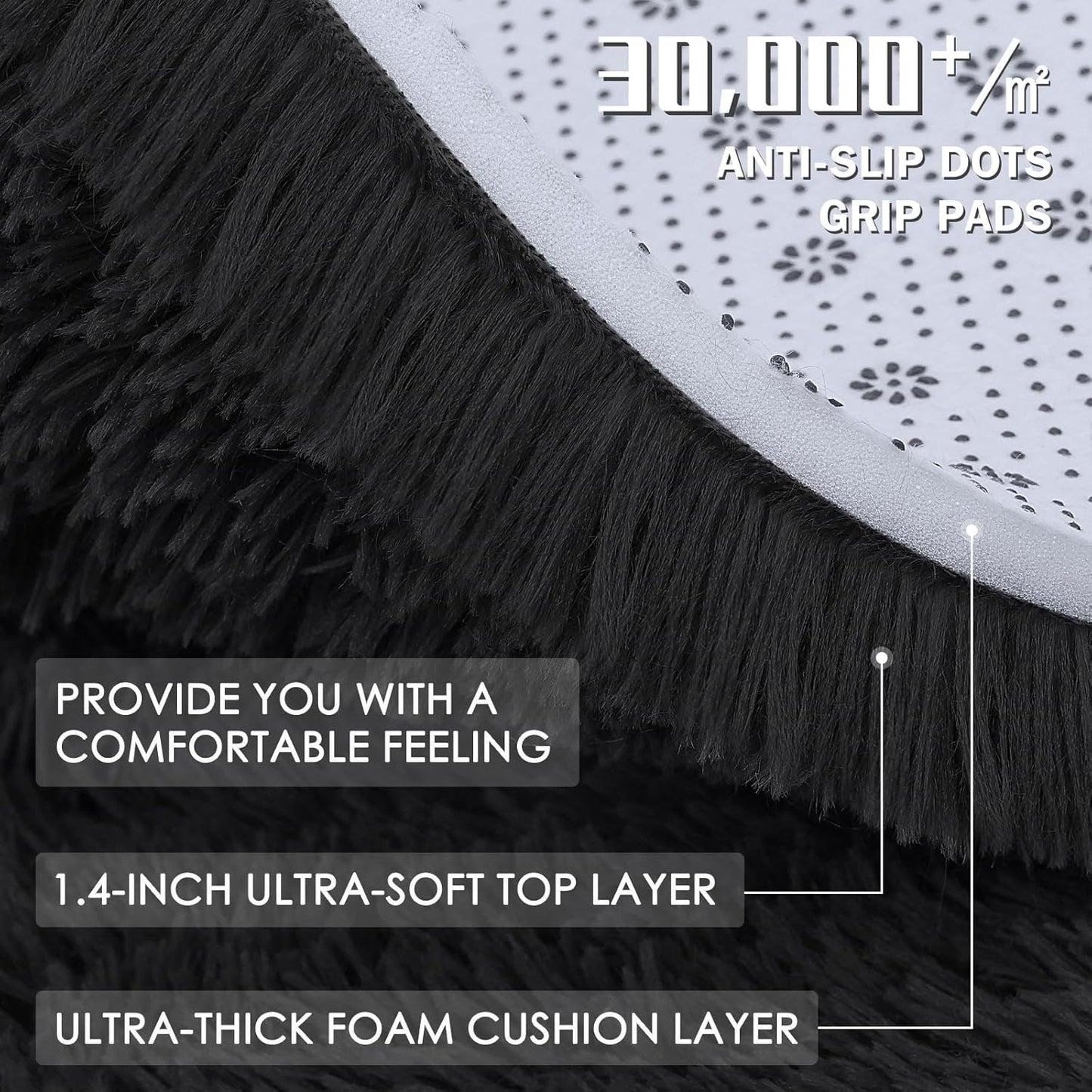 OLANLY Soft Fluffy Shaggy Area Rug - Machine Washable 3x4 Accent Rug for Bedroom & Living Room | Black