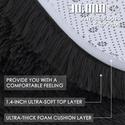 OLANLY 7x11 Machine Washable Large Area Rugs for Living Room, Bedroom, Soft Fluffy Shaggy Bedside Rug, Indoor Floor Carpet for Kids Girls and Boys, Dorms, Nursery, Home Decor Aesthetic, Black