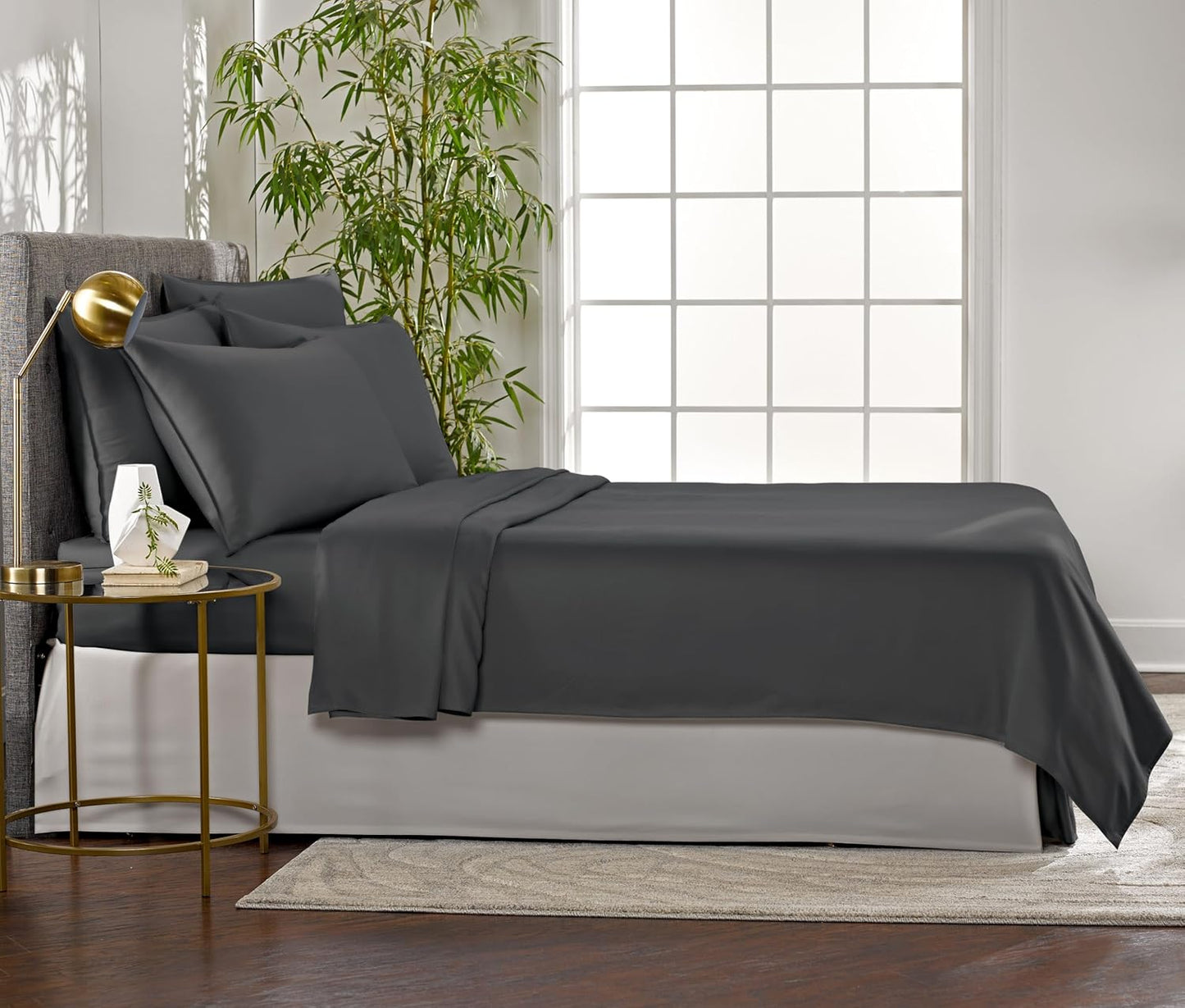 Pure Bamboo Queen Sheets - Luxuriously Soft 100% Organic Viscose Bed Sheet Set | Cooling Charcoal Color