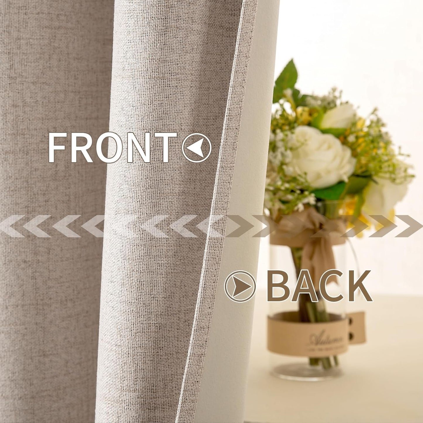 MIULEE Blackout Linen Textured Curtains - Thermal Insulated Natural Beige Drapes | 62 x 84 Inch (2 Panels)